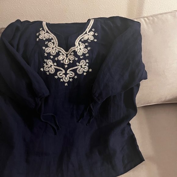 JM Collection Women’s Embroidered Tunic Top, Navy Blue, Size 20 W - Picture 2 of 12